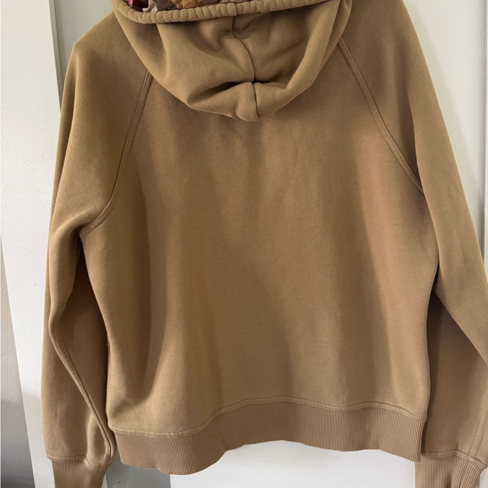Burberry Camel zip up hoodie with plaid print hood - Picture 2 of 5